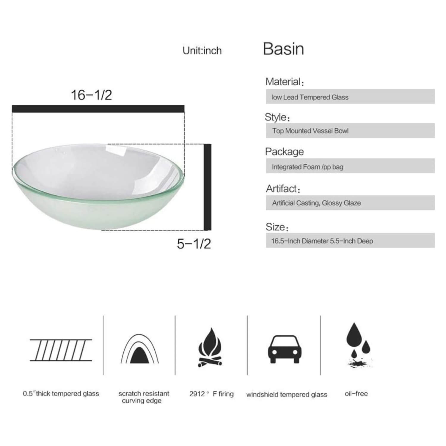 Description of elecwish frosted glass sink