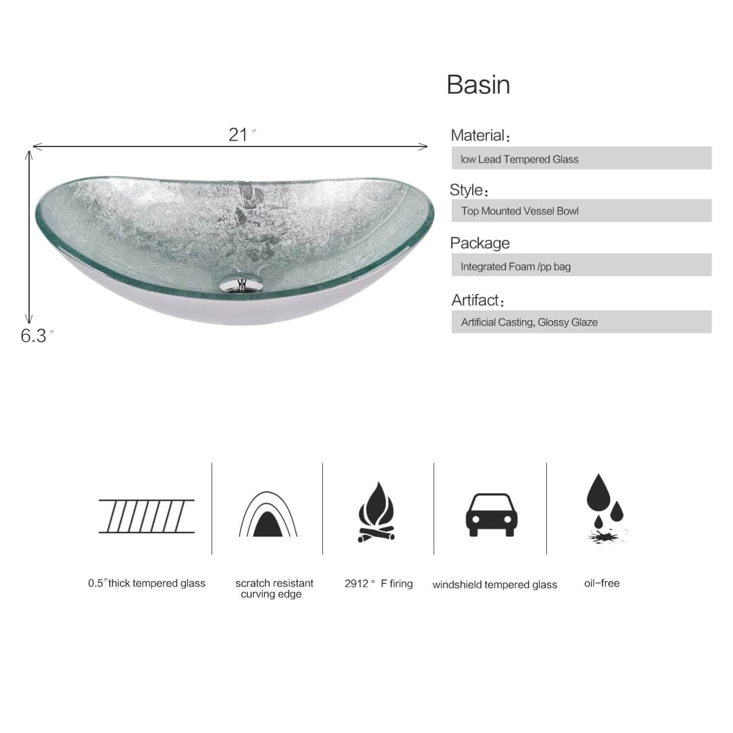 Description of elecwish silver boat glass sink