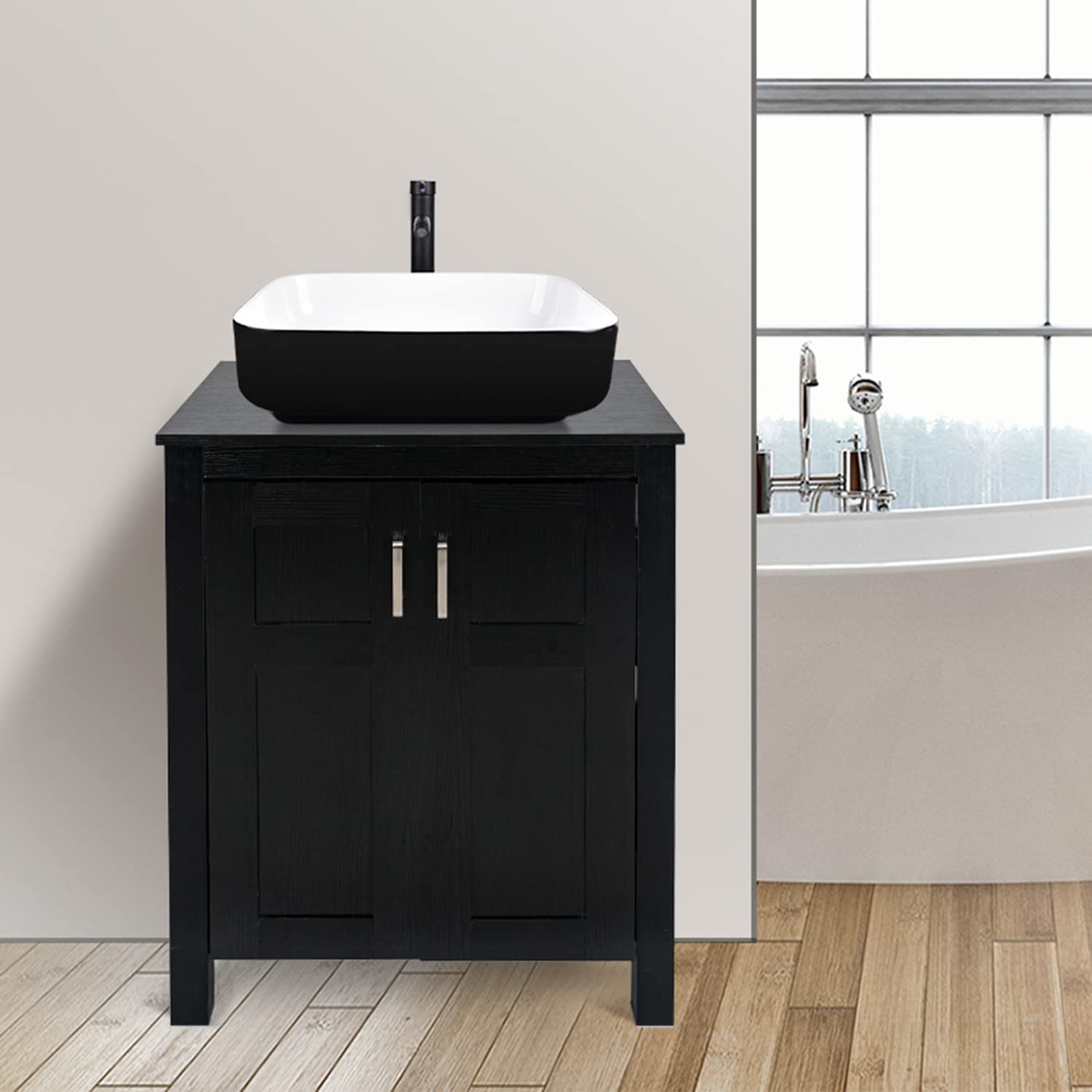 Black Bathroom Vanity Set with Black Ceramic Vessel Sink HW1120 display scene