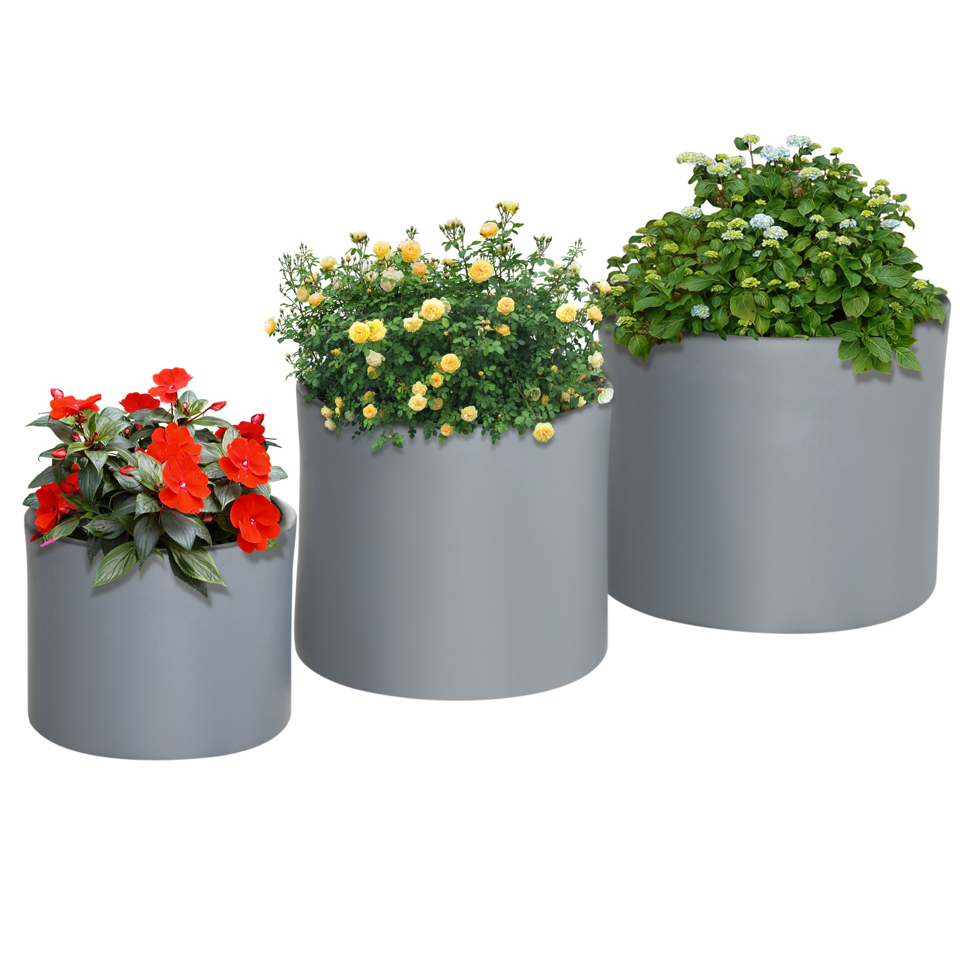 dark grey plant pots outdoor ELECWISH 3-Piece Outdoor MgO Planter Set - UV Resistant, Stackable