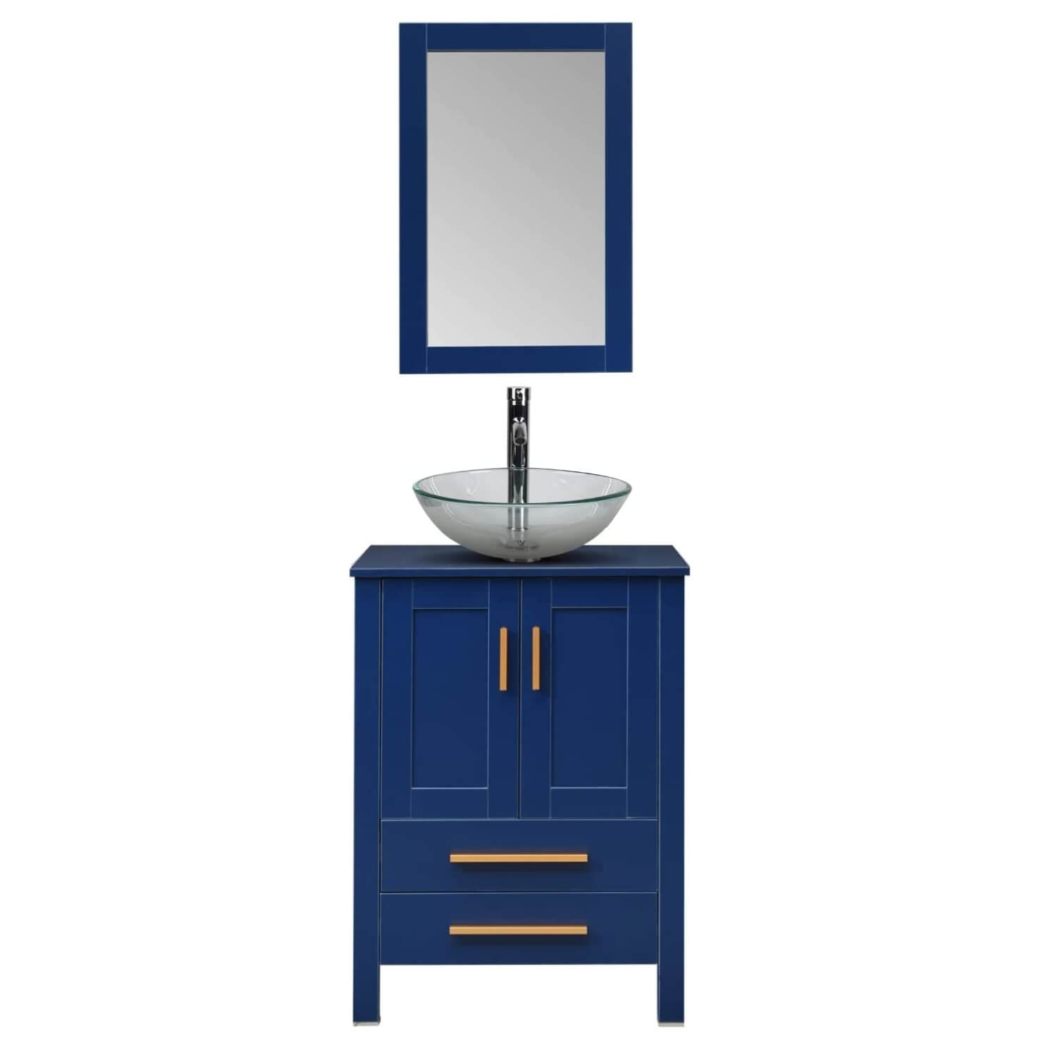 Elecwish 24'' bathroom wood with clear glass sink set stand pedestal cabinet with mirror