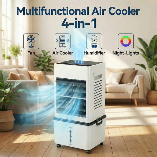 4 IN 1 Evaporative Air Cooler with Night Light, 6 Speeds Windowless Portable Air Conditioners with Remote, Humidifier, 24H Timer, Swamp Cooler with 2.64 Gal Detachable Water Tank for Bedroom, Office MR1008