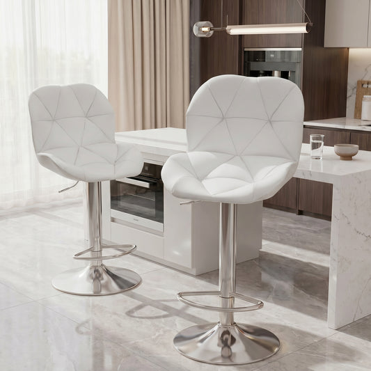 Modern Bar Stools Set of 2,  PU Leather Adjustable Height Swivel Bar Chairs Set, 360 Rotation Counter Height Stools for Kitchen Island & Home, Comfortable Bar Stools BR8001