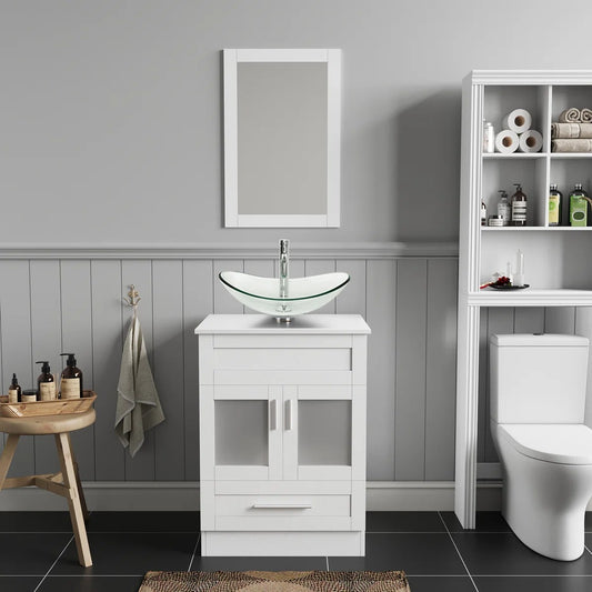 24'' Single Bathroom Vanity with Manufactured Wood Top & Mirror, Bathroom Vanity Set BTC8013