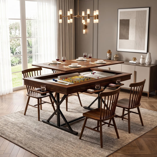 Board Game Table with Mat & Removable Top Panels for 4-6 Players, 62"x38" Convertible Dining to Gaming Table,Big Card Table with 6 Cup Holders & Hobby Tray for Poker,Family Gatherings