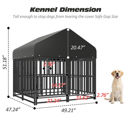 Outdoor Dog Kennel with Double Safety Locks, 49''x47''x51'' Heavy Duty Dog Enclosure with UV-Resistant Waterproof Roof, Welded Wire Steel PG8001