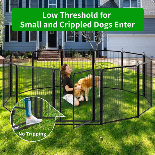 Dog Playpen Outdoor Extra Wide 12 Piece Panels Heavy Duty Anti-Rust Coating-Strengthened Dog Fence 40" Height with Doors Portable for RV Camping Yard, Total 32FT, 79 Sq.ft, Snowy Black PS781
