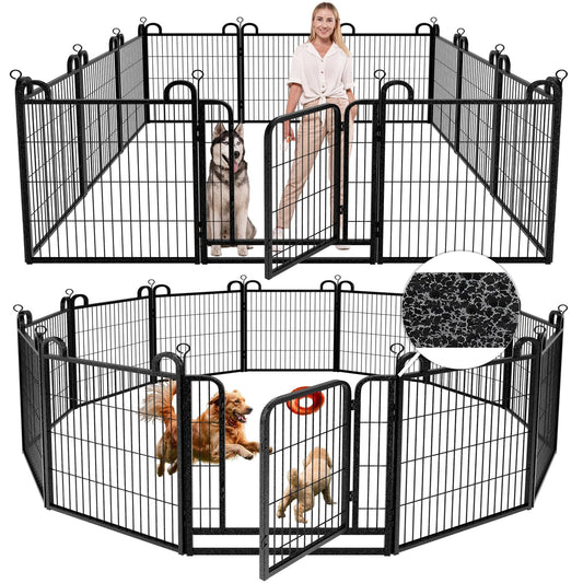 Dog Playpen Outdoor 16 Piece Panels Heavy Duty Dog Fence 40" Height Anti-Rust with Doors Portable for RV Camping Yard, Total 36FT, 102 Sq.ft, Snowy Black PDF8002