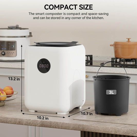 Electric Composter for Kitchen, Smart Compost Bin Odorless with 3L/3 Modes/Self-Cleaning/LED Display/Quiet, Turn Food Waste into Fertilizer for Garden AS049