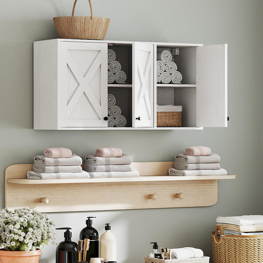 Laundry Cabinet, Medicine Cabinet, Bathroom Kitchen Storage Wall Mounted Farmhouse Organizer with Shelves Over Toilet, 36" Wide, White