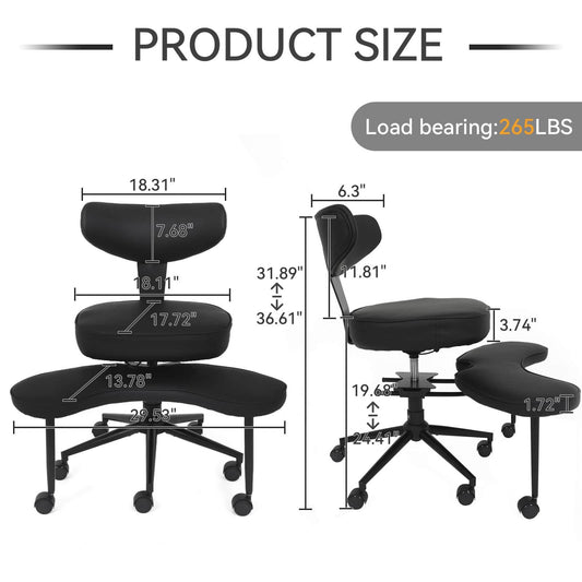 ELECWISH Meditation Chair, Cross Legged ADHD Office Chair for Adults with Wing Back Support, Ergonomic Kneeling Yoga Desk Use with Wheels, Height Adjustable seat and Leg Rest, Black  OC140