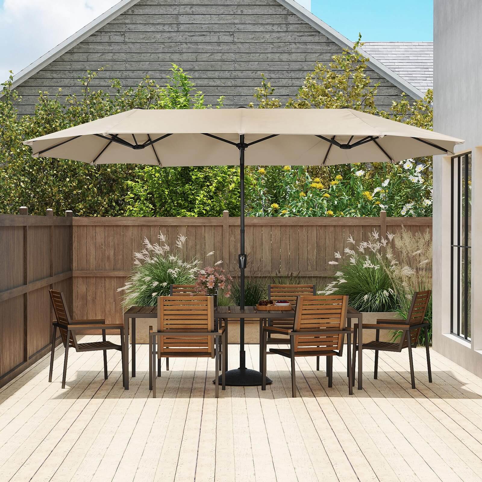 13ft Large Outdoor Rectangular Patio Umbrella, Double Sided Outdoor Sh