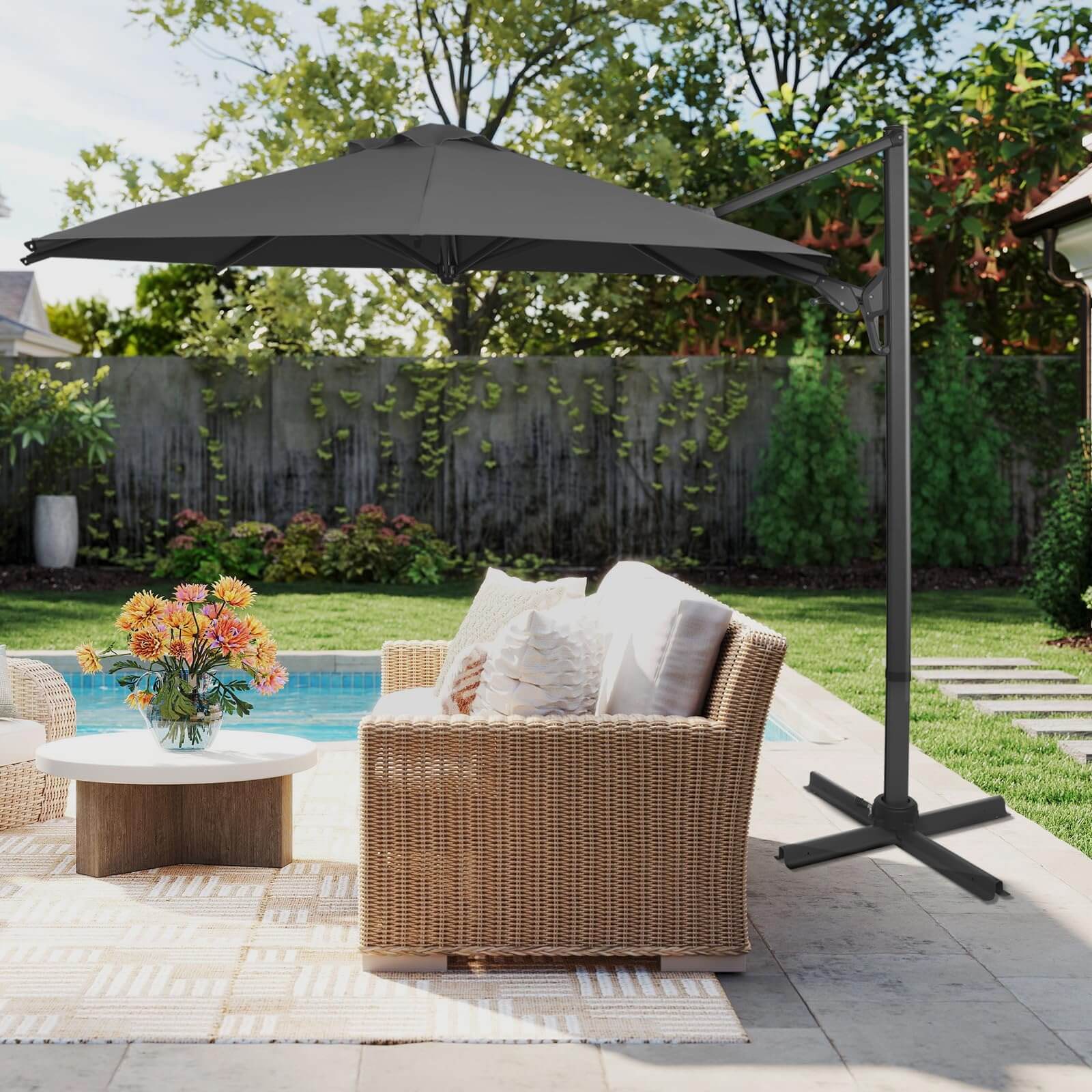 cheap patio sets with umbrella wish 13ft Outdoor Patio Umbrella, Double Sided Market Rectangle Umbrella with Crank Handle,Large Sun Shade for Outside Deck,Backyard,Garden OD025 Round