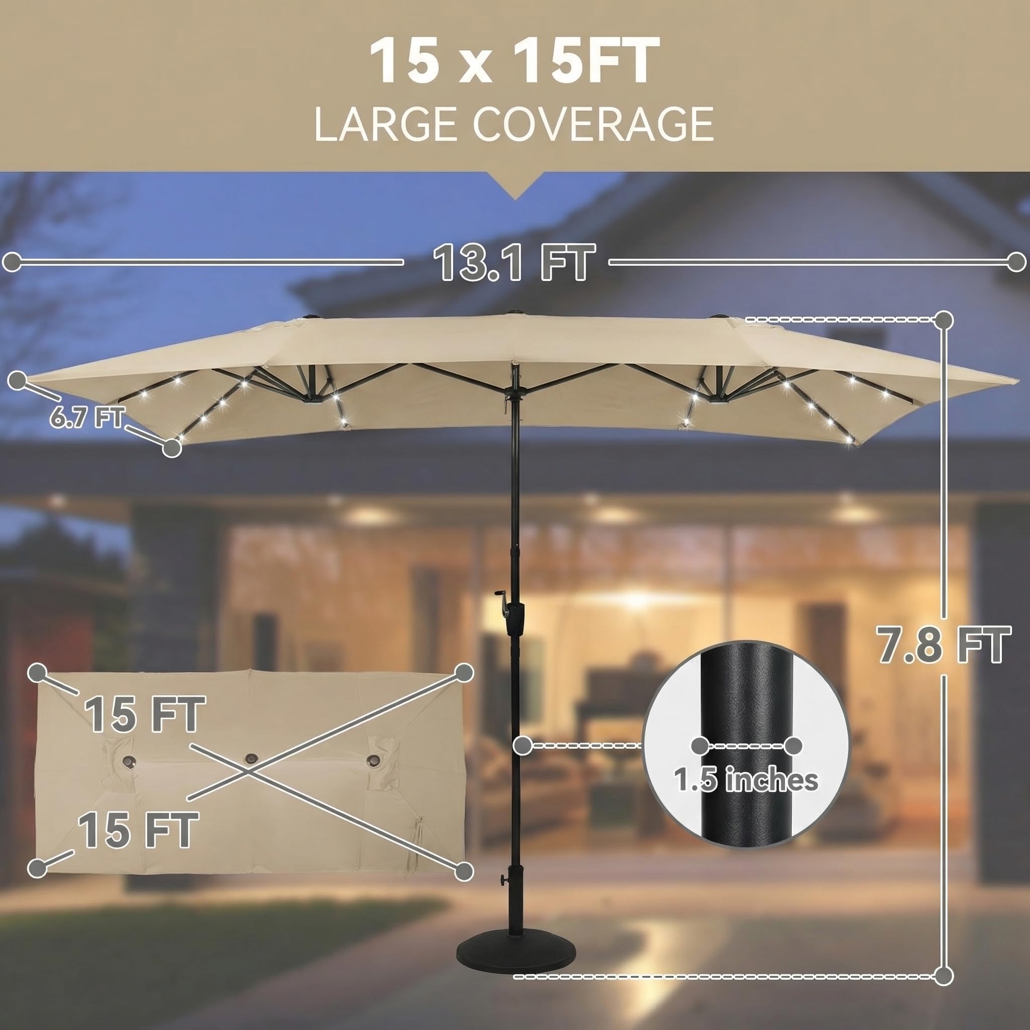 15 ft patio umbrella with tilt Large 36 Solar LED Light, Double Sided Rectangle Umbrella with Crank Handle for Patio, Backyard, Garden, Pool, without Base Salomon S/Pro Supra Dual The solar Color:Dune club: Floral Park SC 2026-2027