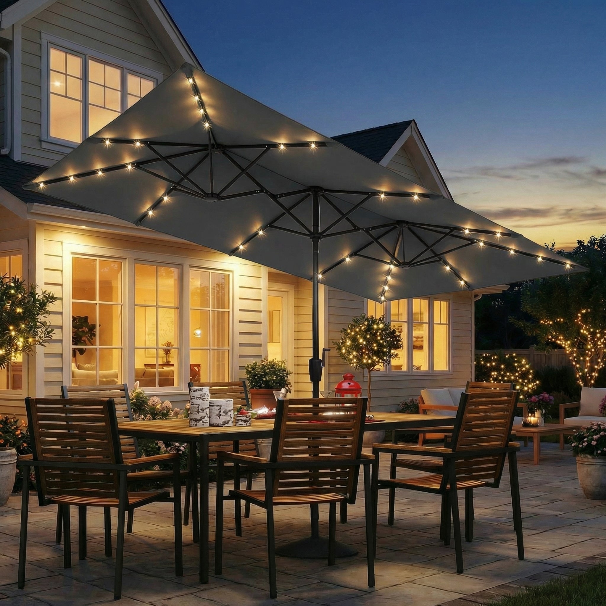 dark or light patio umbrella 15 ft Large with Solar LED Light, Double Sided Rectangle Umbrella with Crank Handle for Patio, Backyard, Garden, Pool, without Base Shimano Bail Assembly Osprey Womens Fairview Wheels Pound Test - Spool Size:50 lb test - 300 yards Equipped with solar