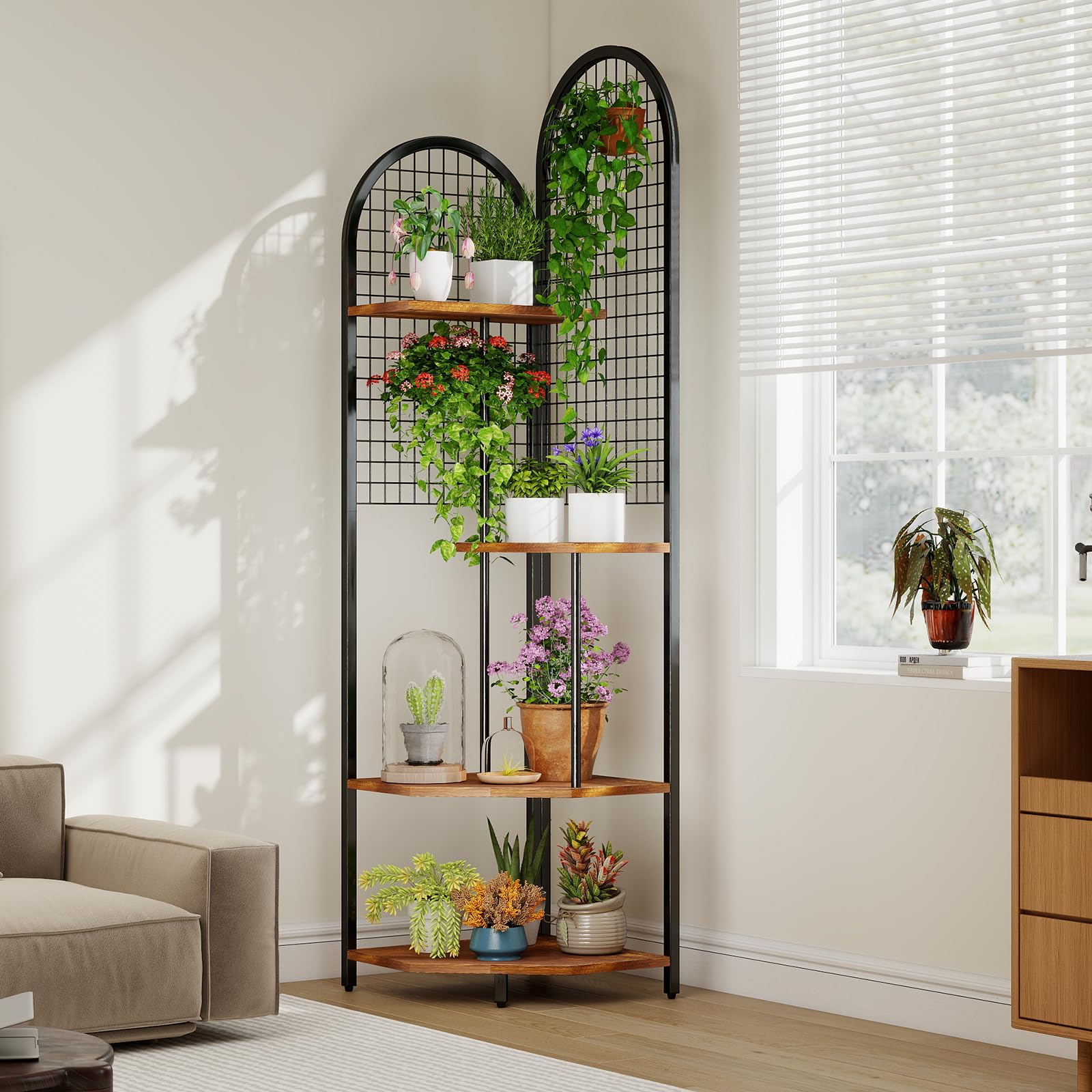 narrow indoor plant stand Plant Stand Indoor with Grow Lights, 4-Head & 3-Color LED Corner Plant