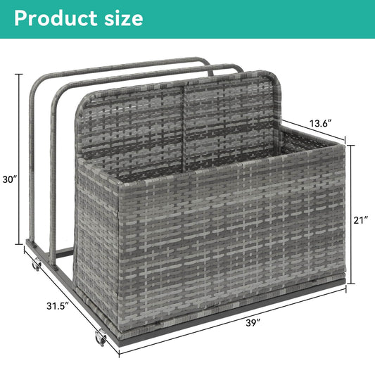 Pool Float Storage Box Outdoor Rolling Poolside Storage Basket Organizer for Patio PE Rattan Pool Caddy with Wheels for Cushions, Floaties, Noodles, Life Vests, Beach Balls, Toys IF150