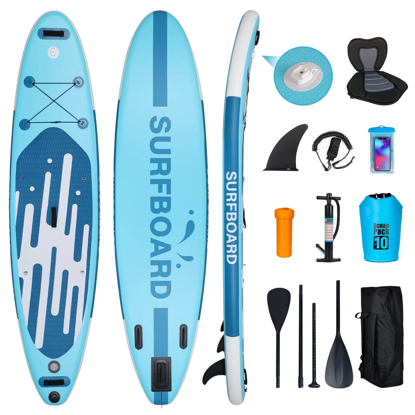 11' Inflatable Stand Up Paddle Board with Kayak Seat, Non-Slip