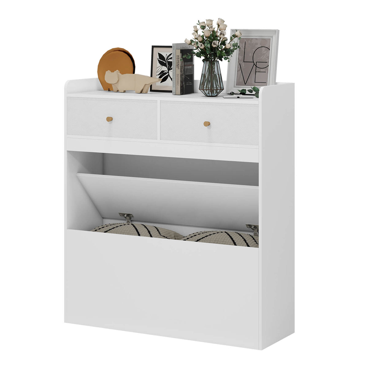 Small Storage Cabinet Tall Nightstand for Narrow Space with Drawers Modern White and Skinny Corner Cabinet for Sofa Living Room Couch Bedroom IF164