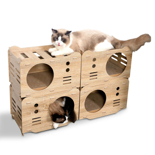 Wooden Cat House Stackable Collapsible Condo With Scraching PF019