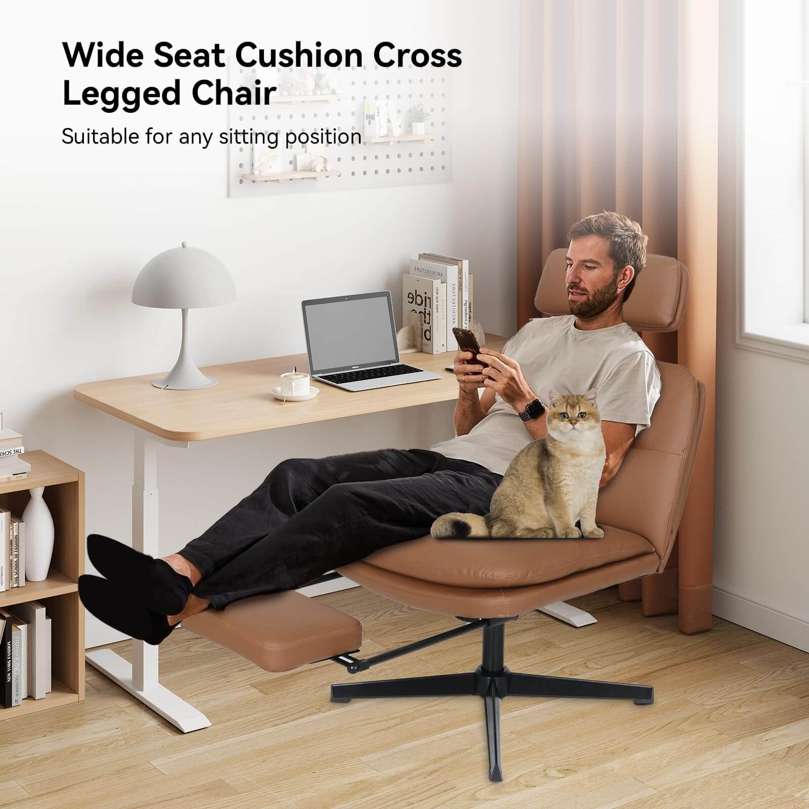 Armless Cross Legged Desk Chair with Headrest&Footrest OC202