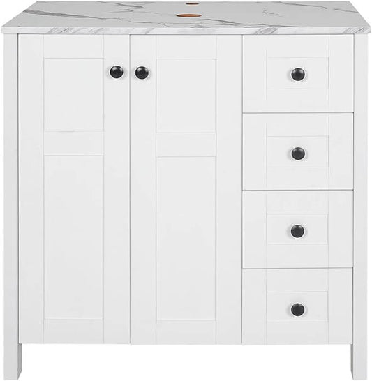 Wood White 32-Inch Bathroom Vanity Without Mirror-BA024