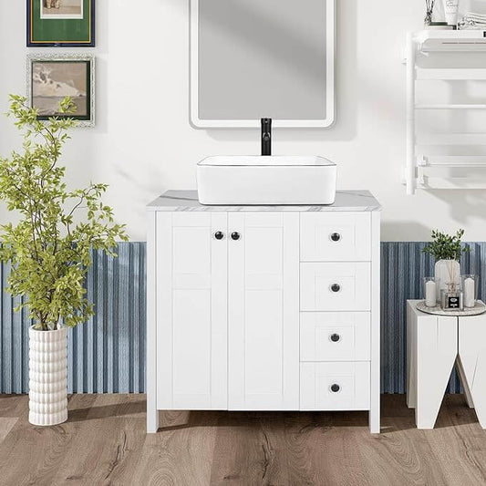 Wood White 32-Inch Bathroom Vanity Without Mirror-BA024