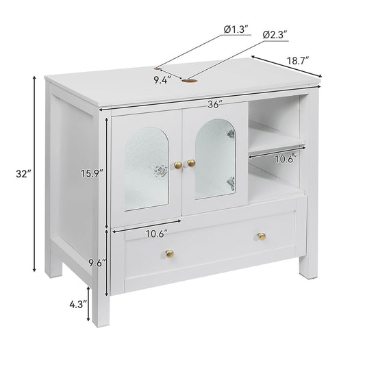 36'' Bathroom Vanity, White Freestanding Vanity Sink Cabinet with Drawer and Water Ripple BTC8008Doors, Modern Bathroom Storage Cabinet, withou sink, BTC8008