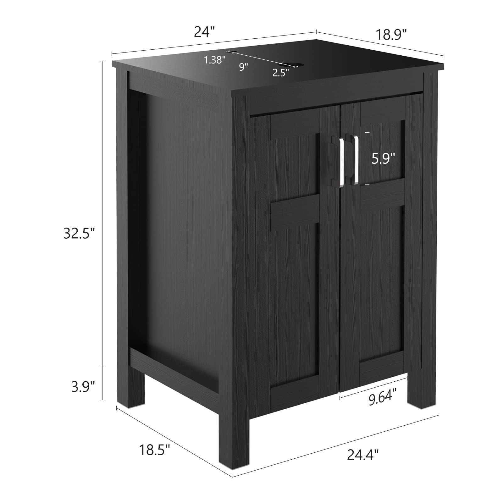 Sleek 24"Bathroom Vanity |Black-Brown Wood Cabinet |Elecwish.com