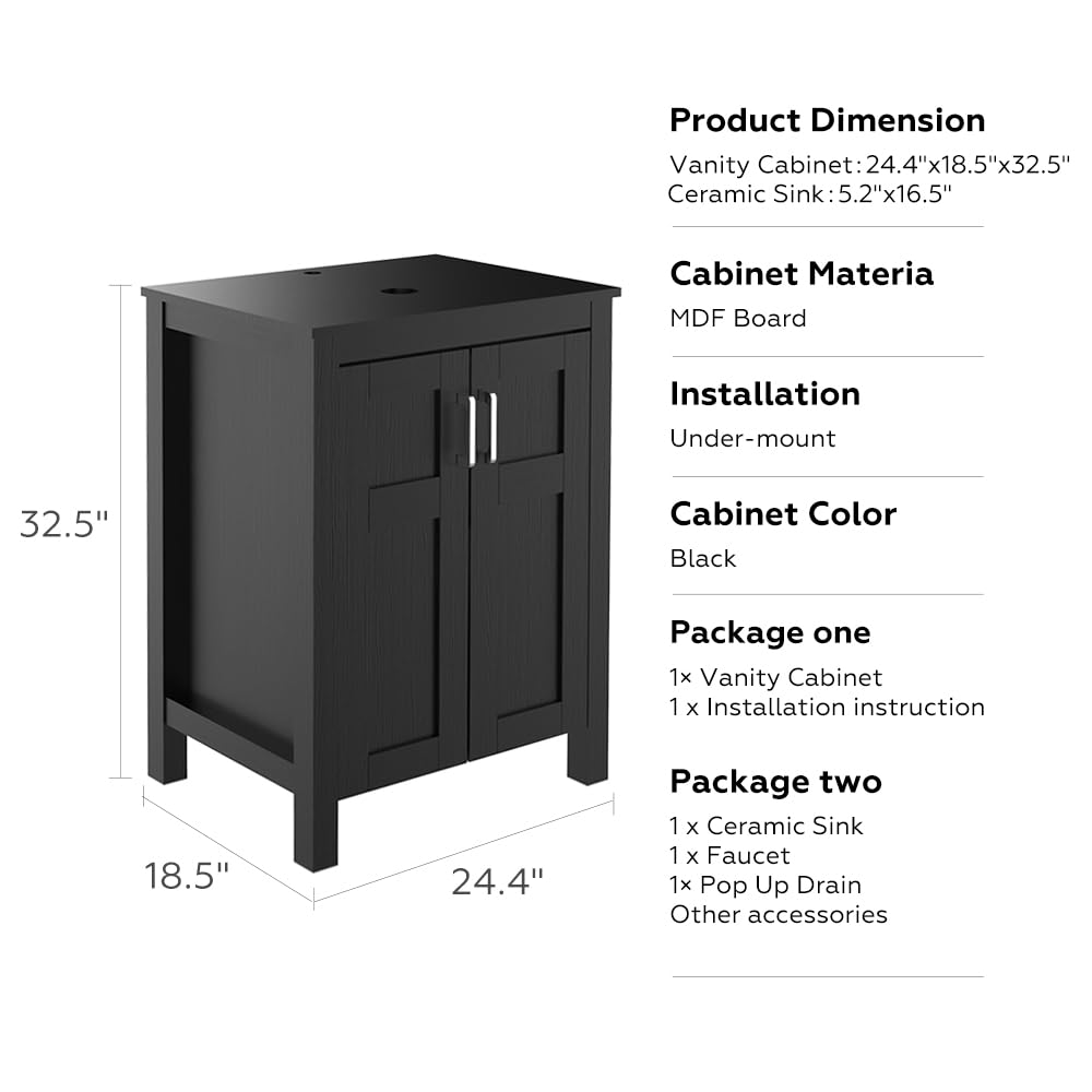 Sleek 24"Bathroom Vanity BlackBrown Wood