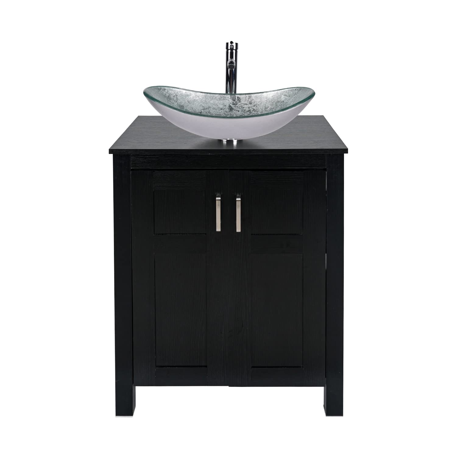 Black Bathroom Vanity Set with Silver Boat Vessel Sink HW1120