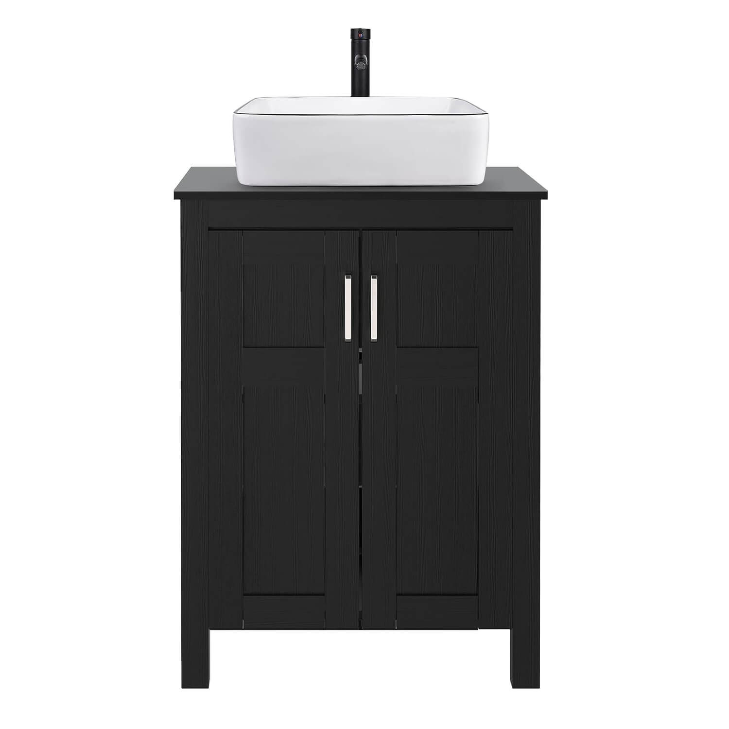 Black Bathroom Vanity Set with White Ceramic Vessel Sink HW1120