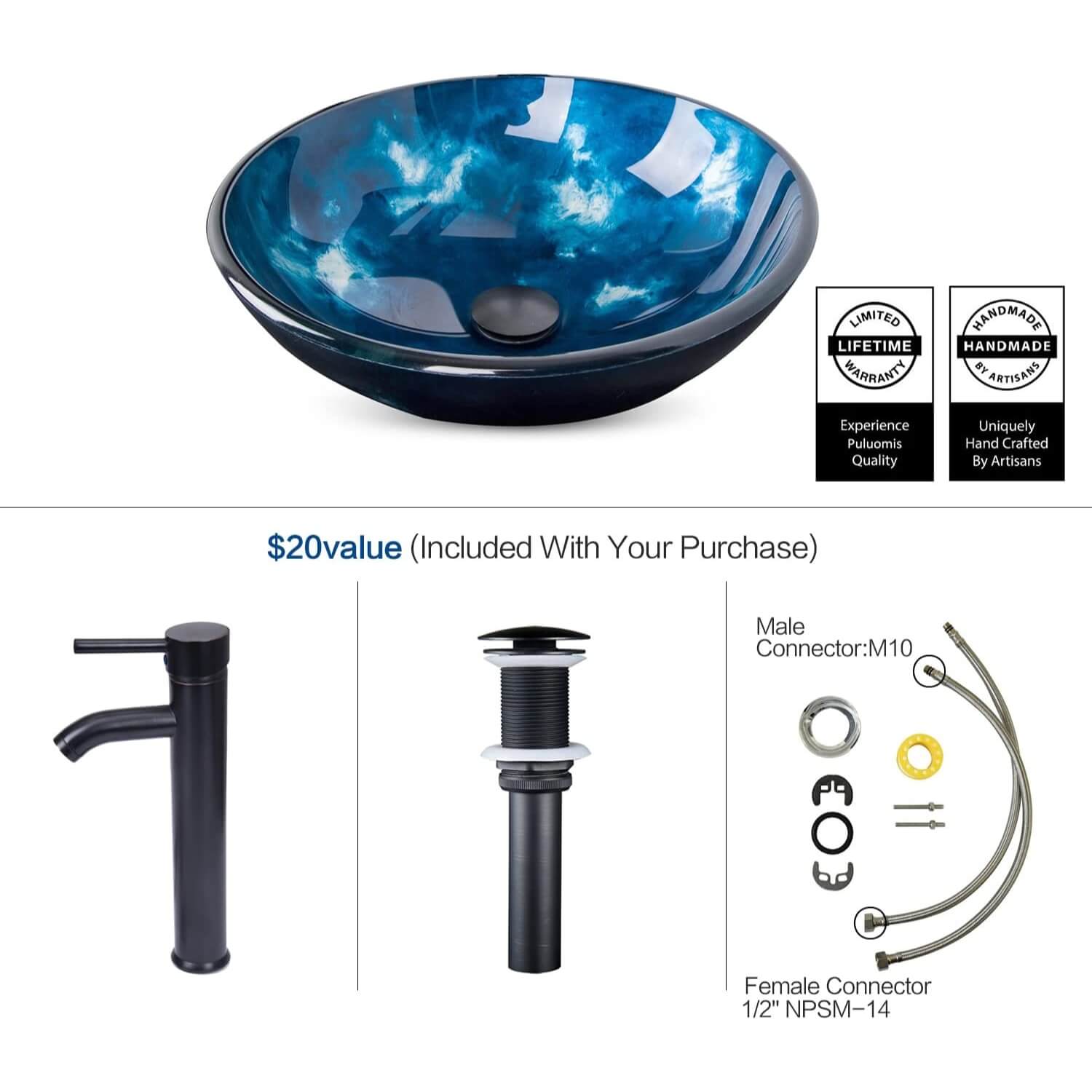 Elecwish blue glass sink with component