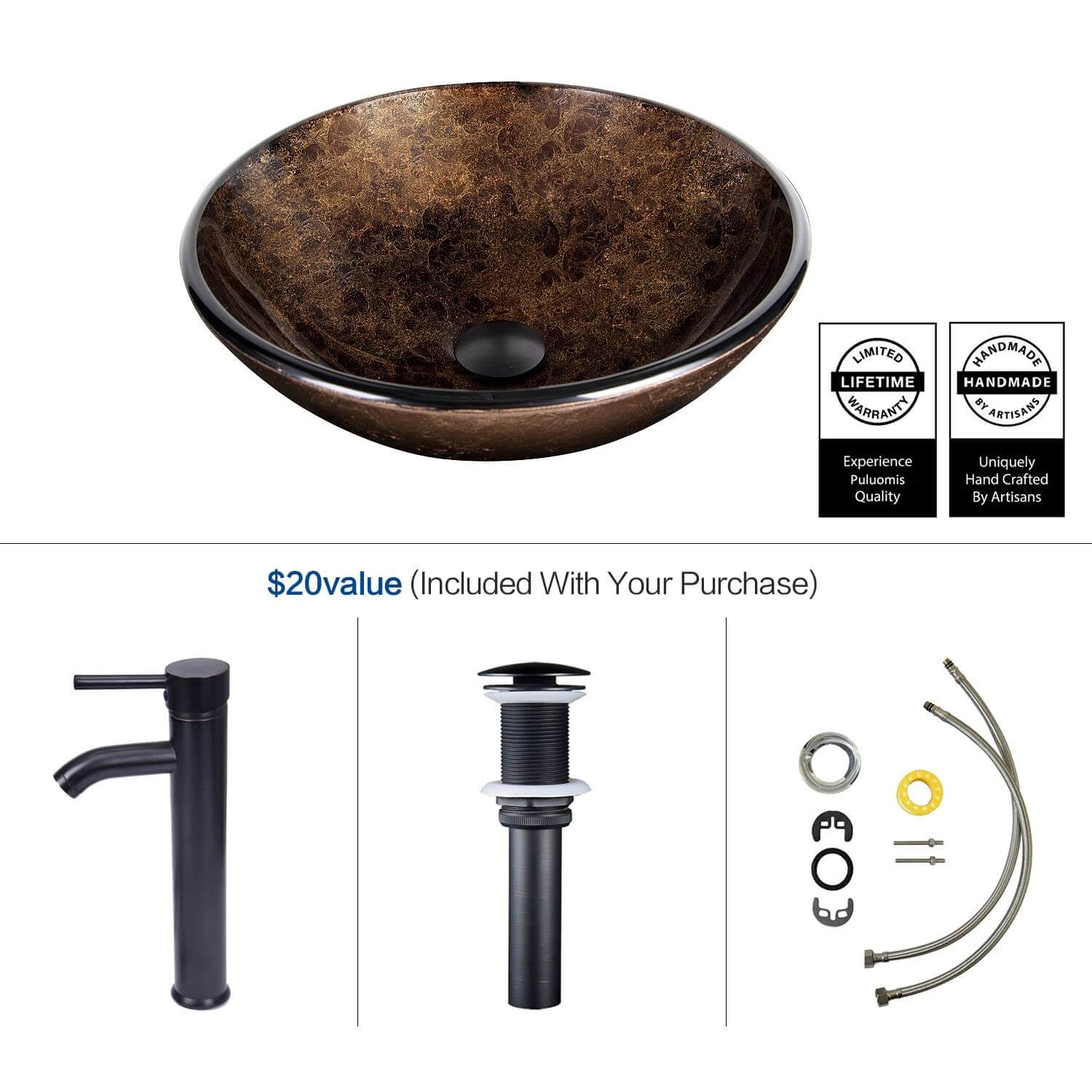Elecwish Brown Round Sink included parts