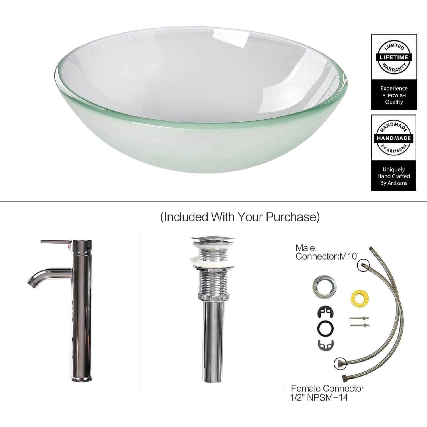 Elecwish frosted glass sink included parts