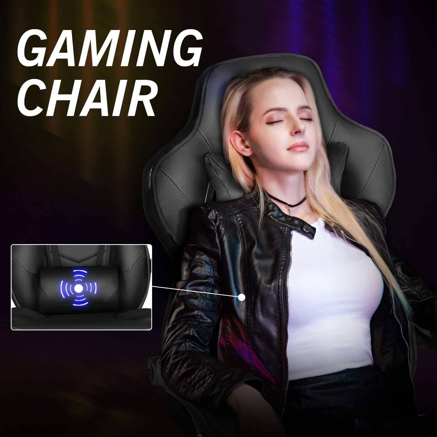 The massage function of Elecwish black massage gaming chair with footrest OC112