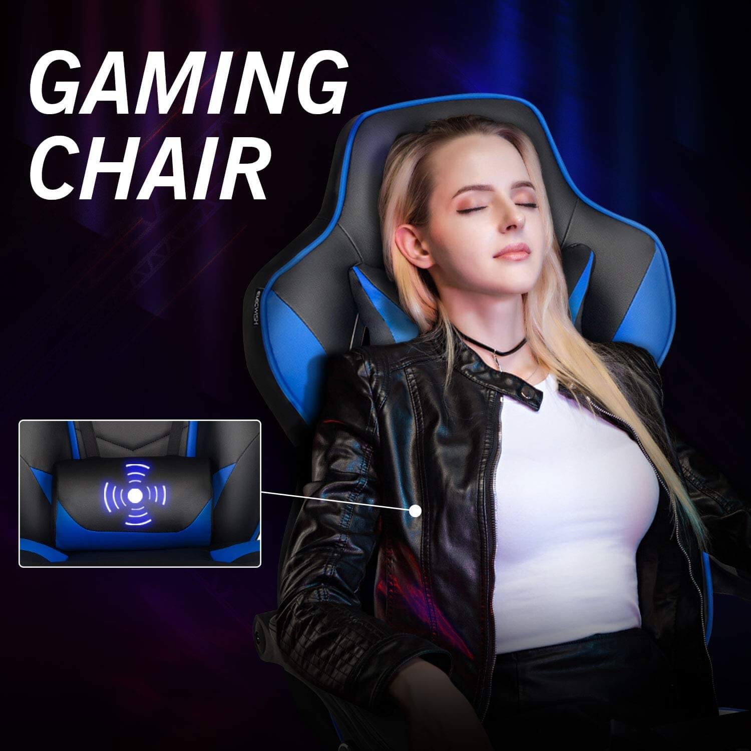 The massage function of Elecwish blue massage gaming chair with footrest OC112