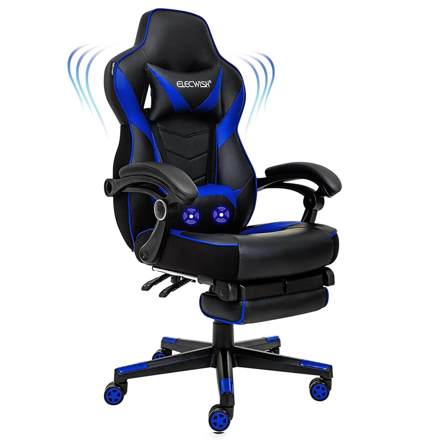 Elecwish massage gaming chair with footrest OC112 blue