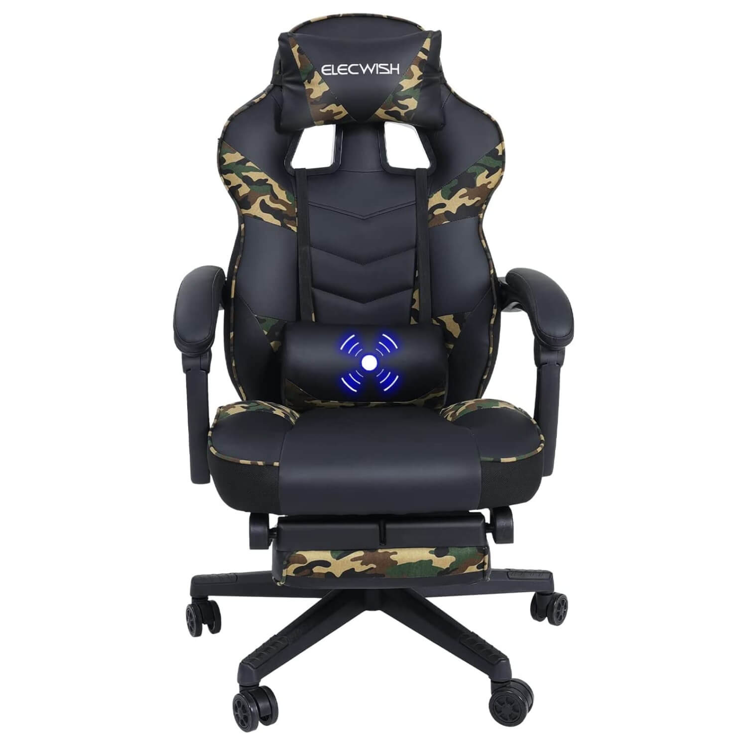 Elecwish massage gaming chair with footrest OC112 camouflage front view