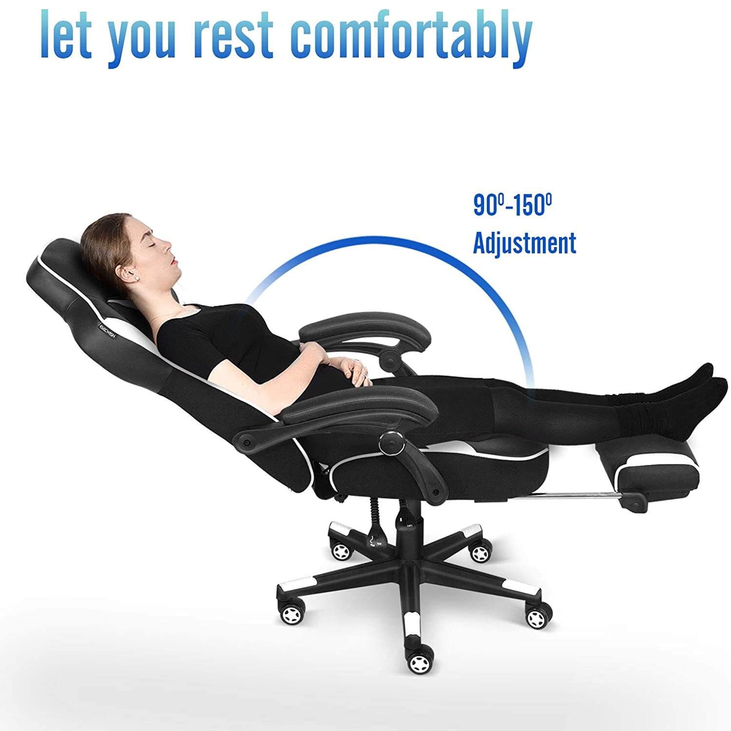 Elecwish white massage gaming chair with footrest OC112 can let you rest comfortably