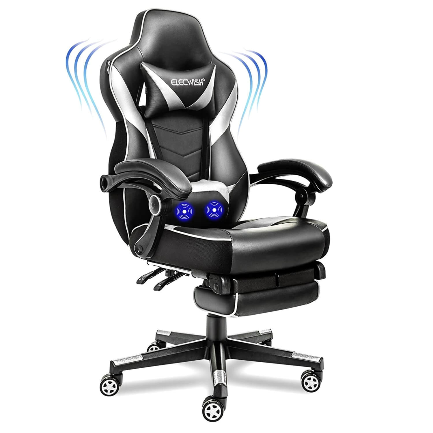 Elecwish massage gaming chair with footrest OC112 white