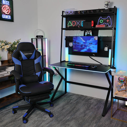 Elecwish RGB LED Gaming Desk With Pegboard X-001