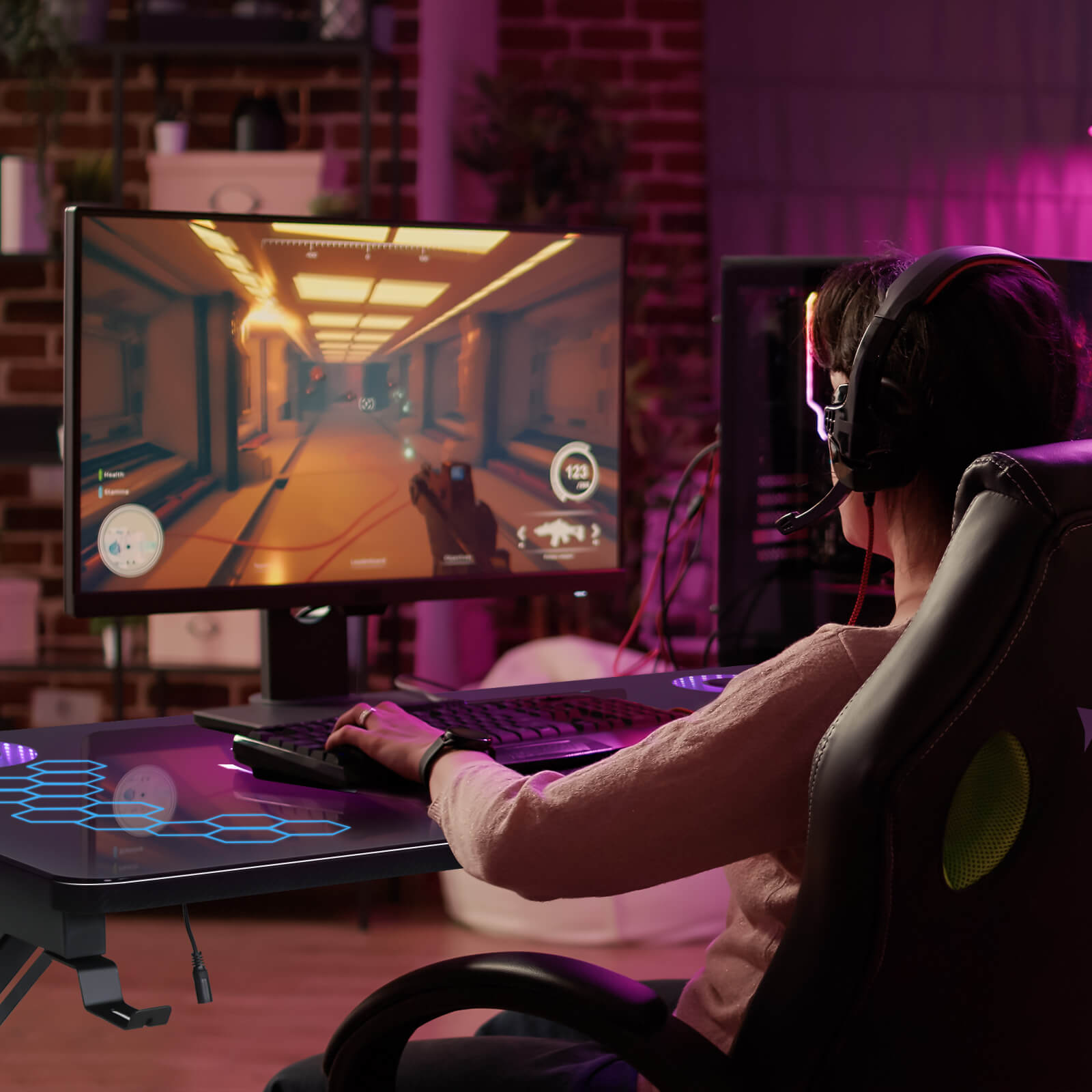 Led Gaming Desktop Elecwish Tempered Glass Desktop RGB LED Gaming Desk S-001