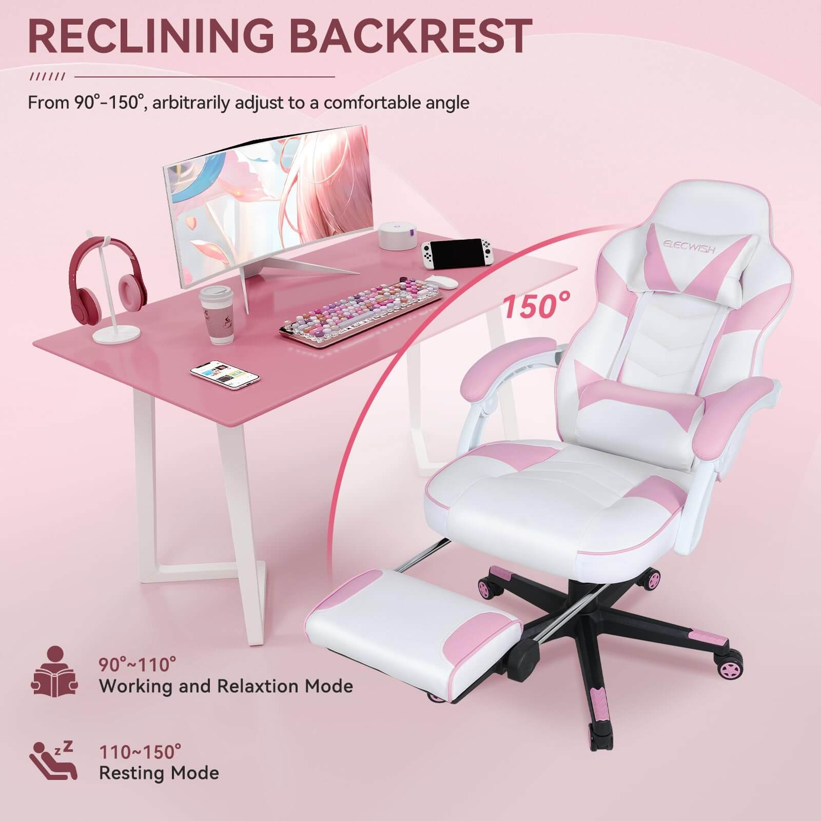 ELECWISH Gaming Chair, Reclining Computer Chair with