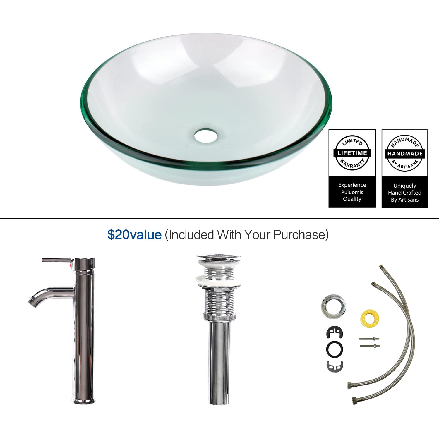 Elecwish glossy glass sink included parts
