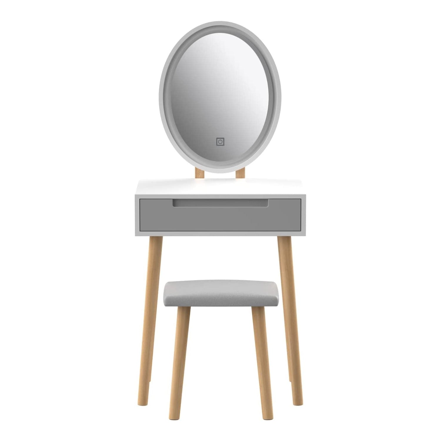 Makeup Vanity Table Set with 3 Adjustable Lighted Mirror Stool HW1151GY with white background