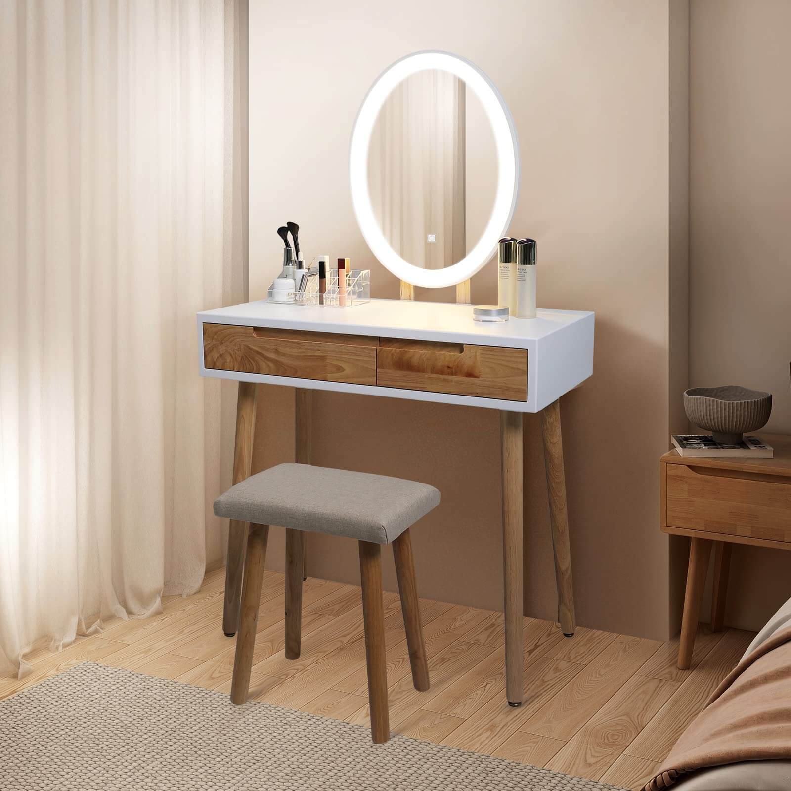 Lighted mirror of Vanity Makeup Table Set F11213