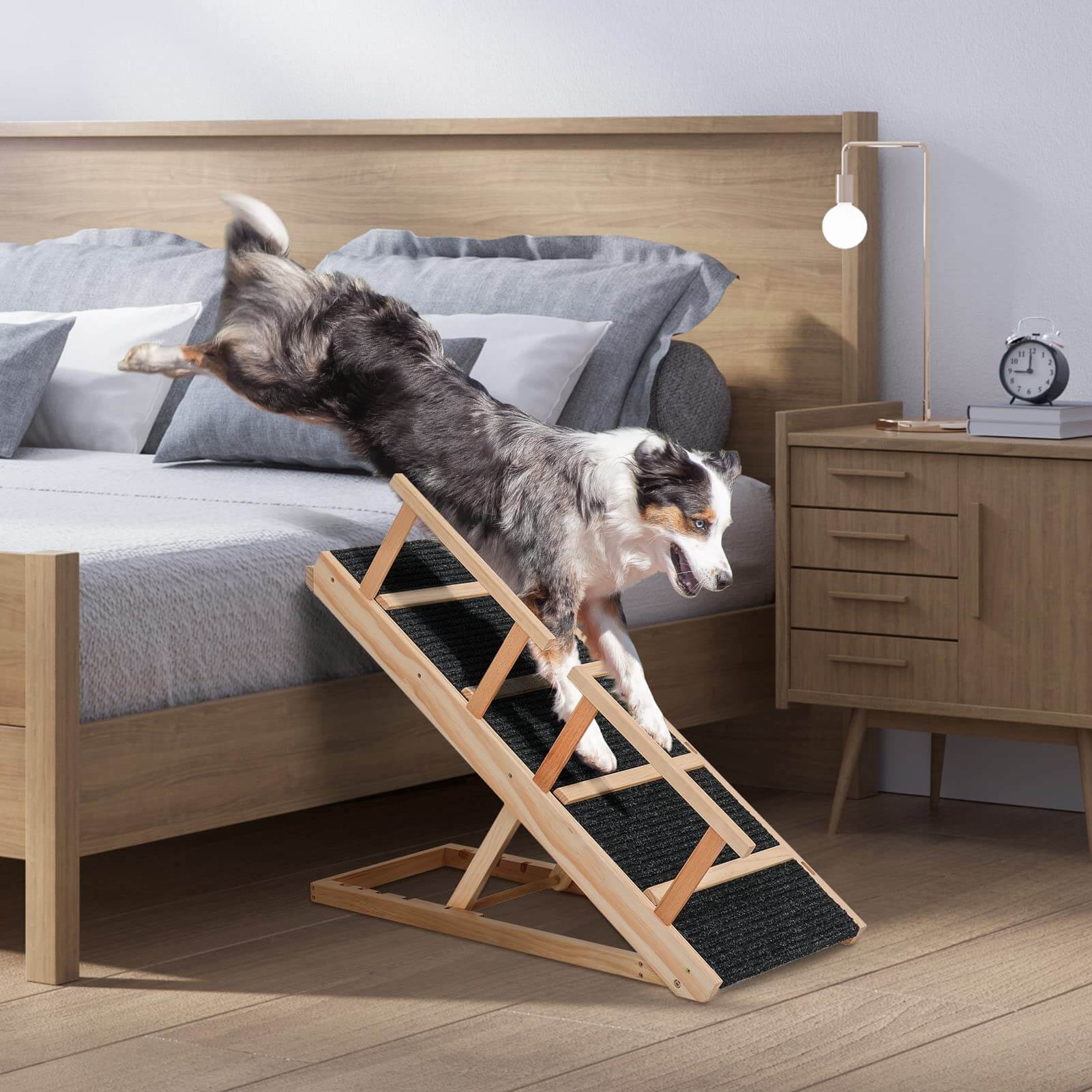 Folding Dog Pet Ladder Vehicle Ramp W/Anti-slip Carpet, Solid Wooden Pet Ramp For Medium/Large Dog, Lightweight Portable Dog Ramp For Cars Sofa Bed, Adjustable For 4 Heights, 100CM Length - View #6