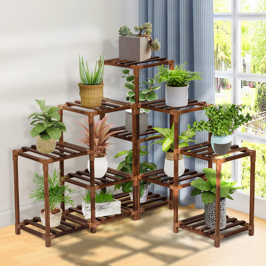 ELECWISH 5-Tier Corner Pine Wood Plant Stand for Indoors & Outdoors, Brown
