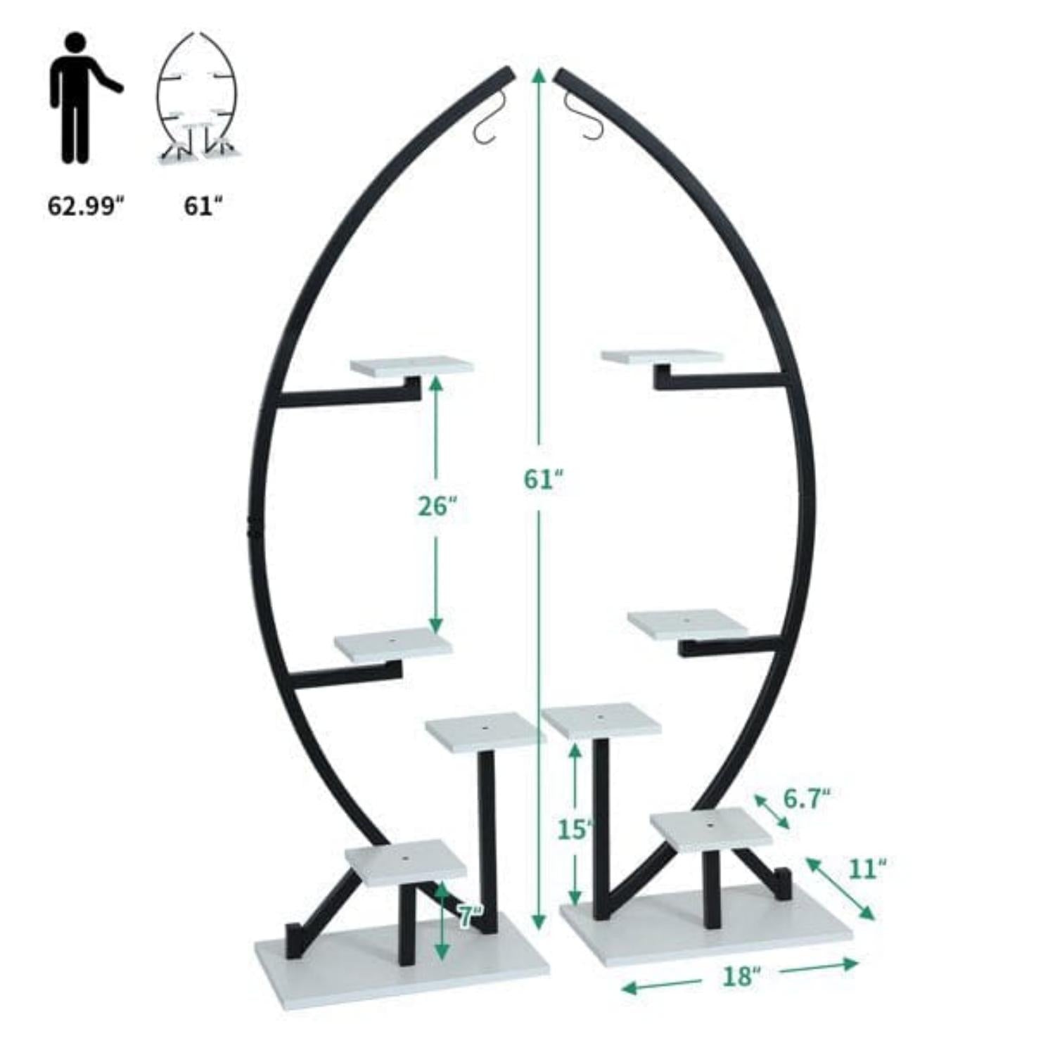 Black White Plant Stand Indoor,2 PCS 5 Tier Half Moon Plant Shelf size